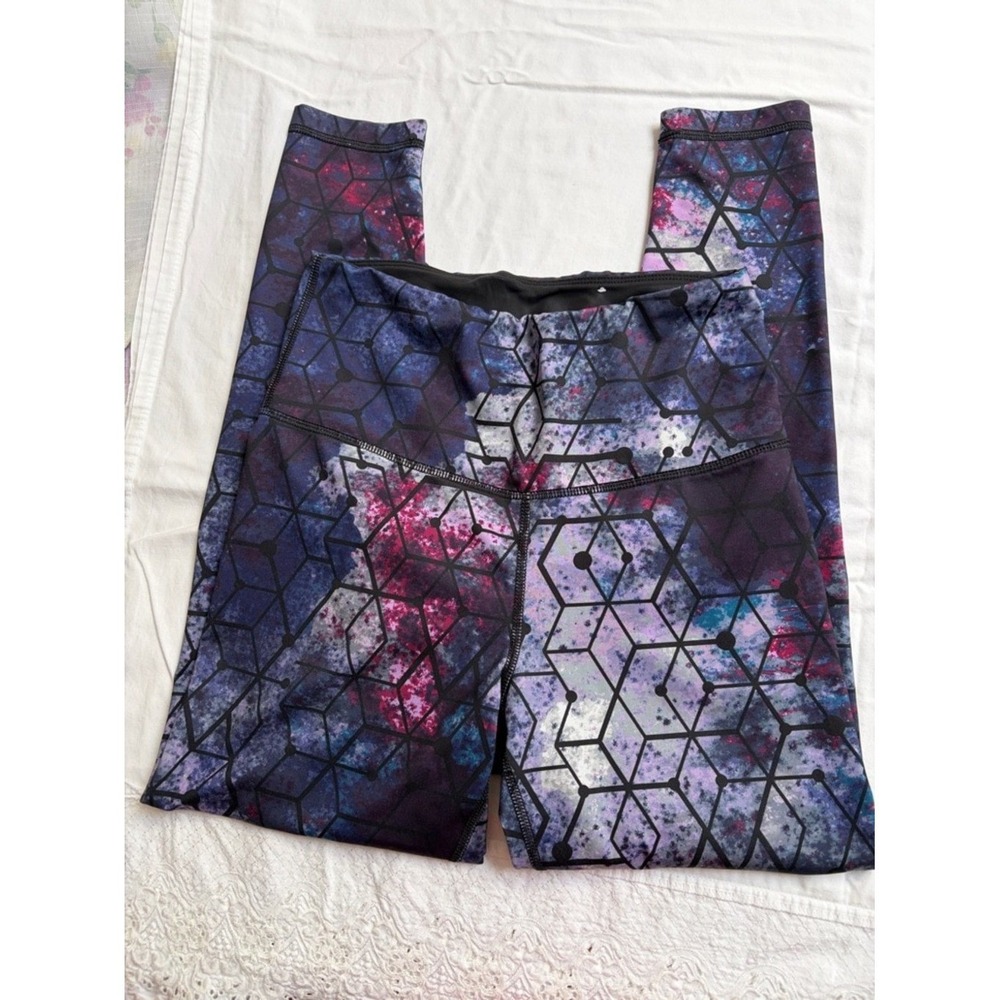 Everlast Womens Galaxy Geometric Print High Waisted Active Leggings Purple‎ Blue